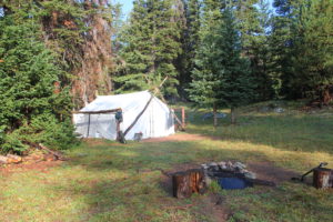 A rustic campscene in the forest near CM Ranch in Dubois, WY